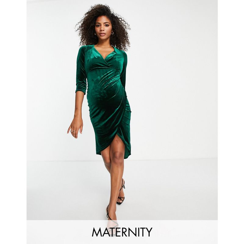 Vestiti Vestiti da sera Jaded Rose Maternity - Vestito midi avvolgente in velluto verde smeraldo