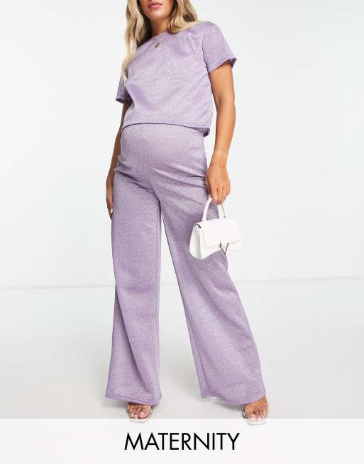 Jaded Rose Maternity wide leg trousers on lilac sparkle co-ord