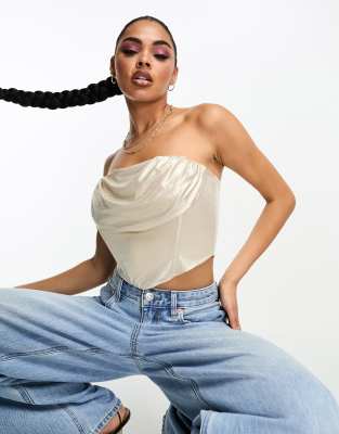 Jaded Rose Jaded Rose metallic corset top in champagne-Neutral