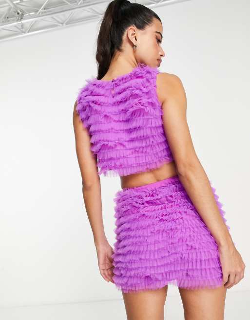 Jaded Rose mini skirt in purple ruffle mesh co ord ASOS