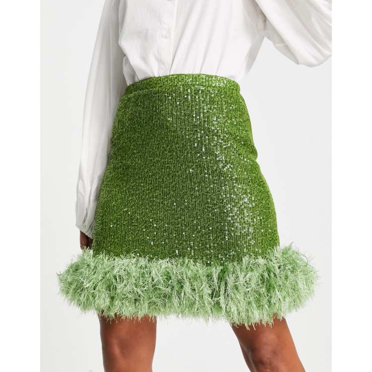 Feather skirt dress clearance green