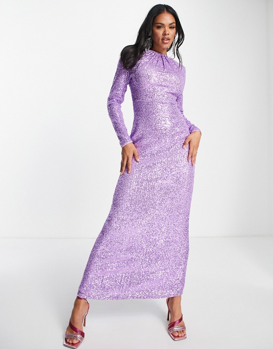 Jaded Rose Modest long sleeve maxi dress in purple sequin