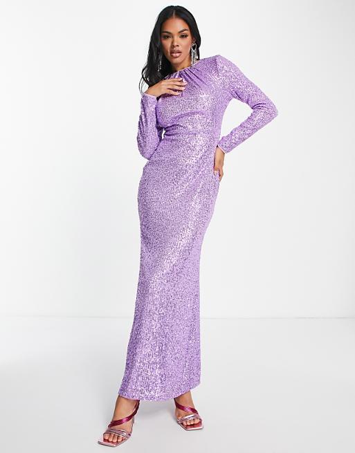 purple long sleeve maxi dress for Women Casual High Waist Loose Long Dresses this dress is complete with a side leg split and back zip closure for ease of wear Lace and Beads Plus long