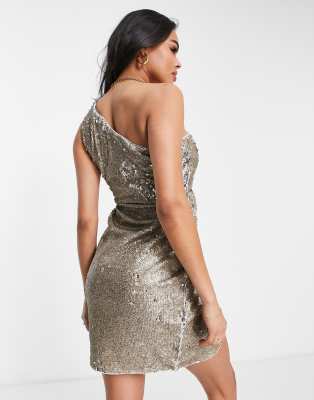 Petite One Shoulder Sequin Wrap Mini Dress