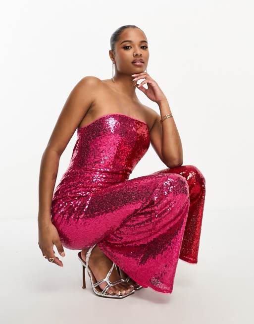 Fuchsia pink bandeau sequin dress - Cover Story