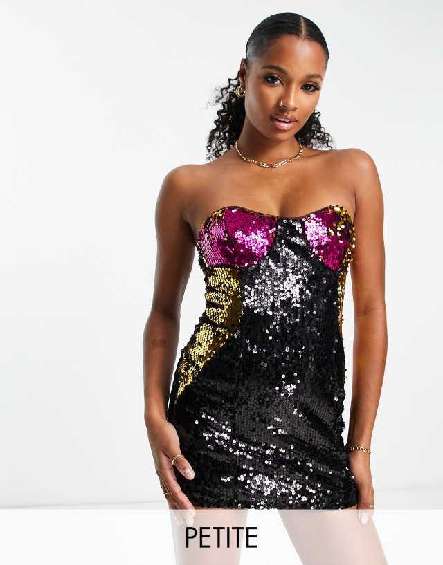 Jaded Rose Petite bandeau mini dress in color block sequin