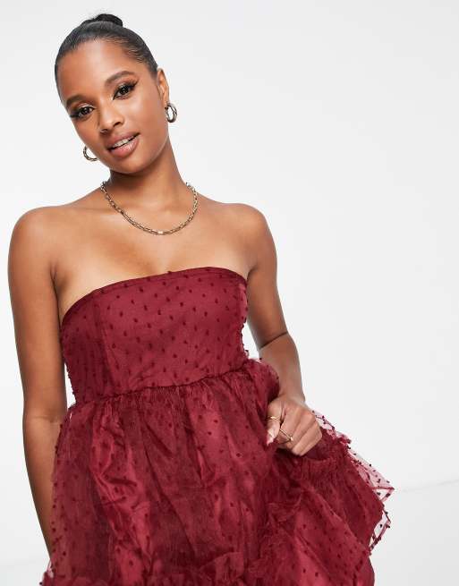 TK Bustier Tulle Midi Red Party Dress EU34 / Red