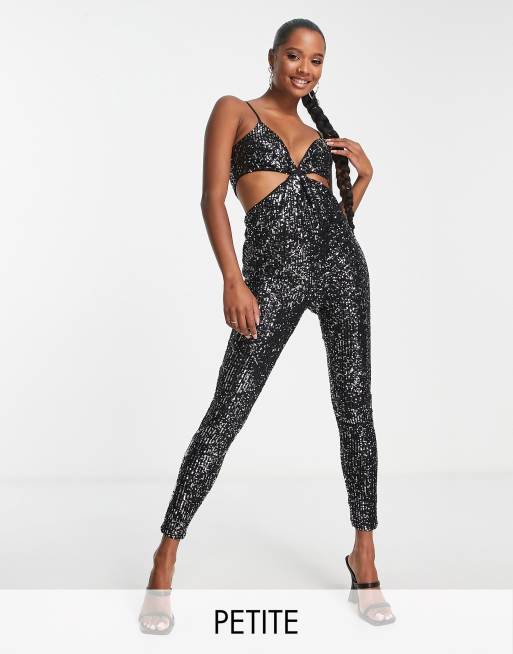 Miss Selfridge tie waist cami jumpsuit in black