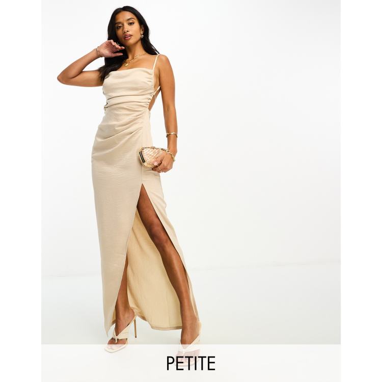 Jaded Rose Petite cami maxi dress with open back in champagne satin