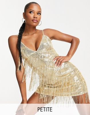 Jaded Rose Petite cami mini dress with gold sequin fringing