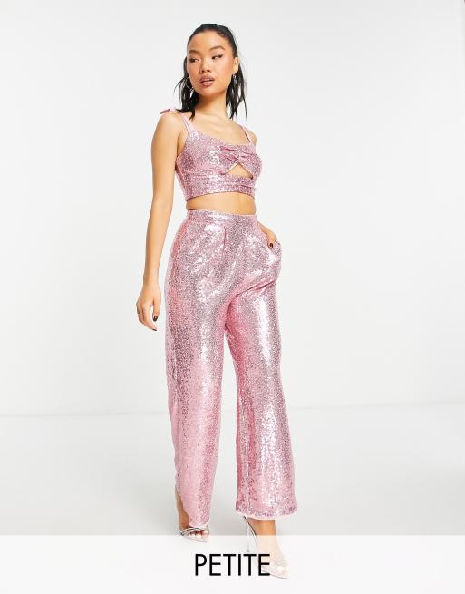 Jaded Rose Petite – Cekinowe joggersy w kolorze baby pink – część zestawu