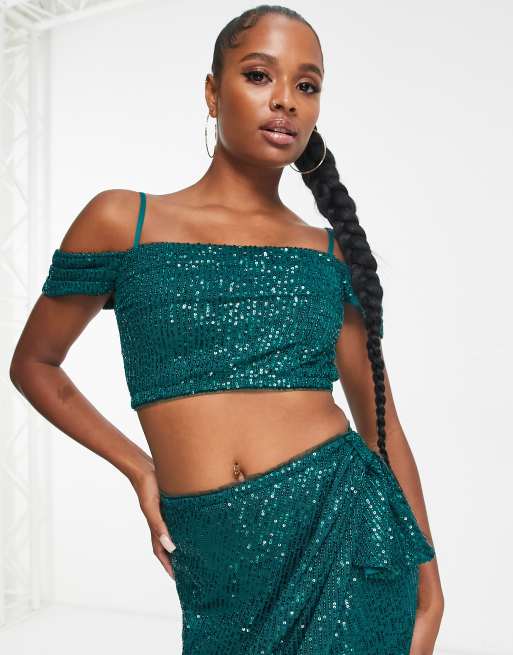 Cold shoulder sequin top hot sale