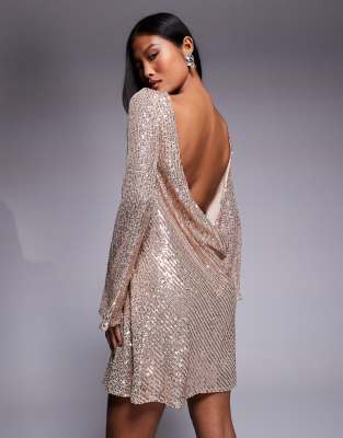 cowl back sequin mini dress in gold