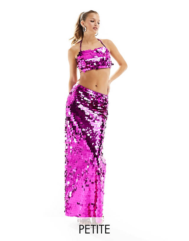 Jaded Rose Petite - disc sequin maxi skirt co-ord in pink