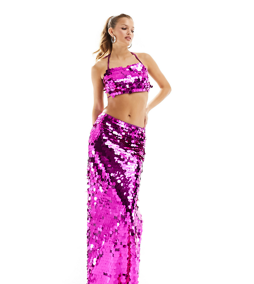 disc sequin maxi skirt in pink - part of a set