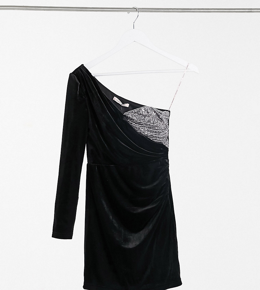 Jaded Rose Petite - Exclusieve mini-jurk met overslag van fluweel met lovertjes in zwart en zilver
