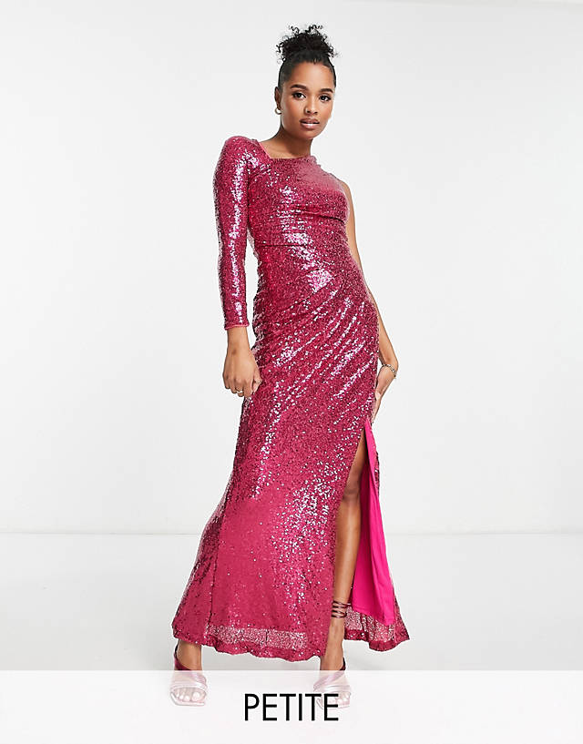 Jaded Rose Petite - exclusive one shoulder drape midaxi sequin dress in pink