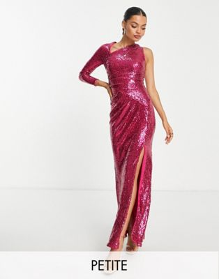 Jaded Rose Petite exclusive one shoulder drape midaxi sequin dress in pink