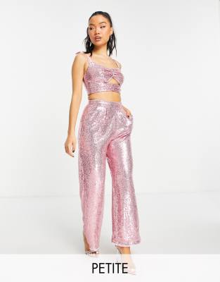 Sequin Bralet In Hot Pink Co-Ord - 12  Wide leg trousers, Pink sequin, Hot  pink