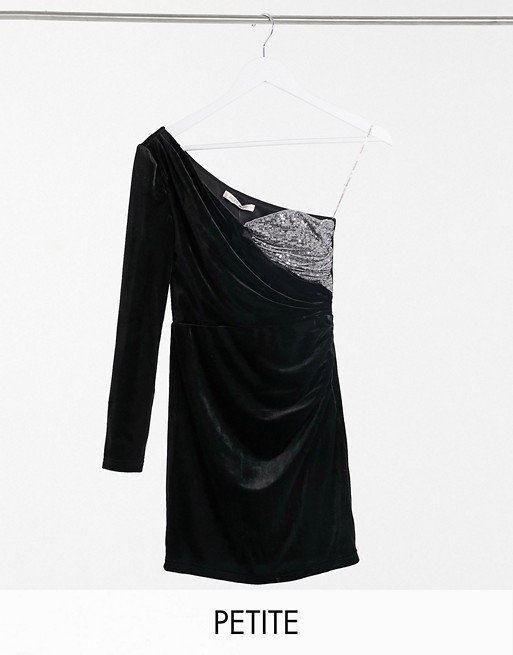 Jaded Rose Petite exclusive velvet and sequin wrap mini dress in black and silver