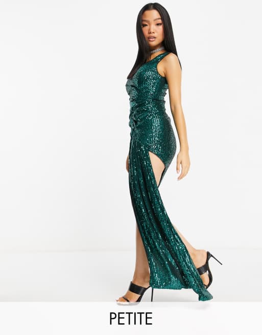 Jaded Rose Petite Extreme Drape Mini Embellished Dress In Emerald Green Evesham Nj