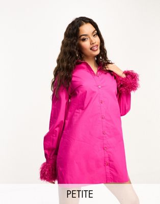 Jaded Rose Petite faux feather shirt mini dress in pink - ASOS Price Checker