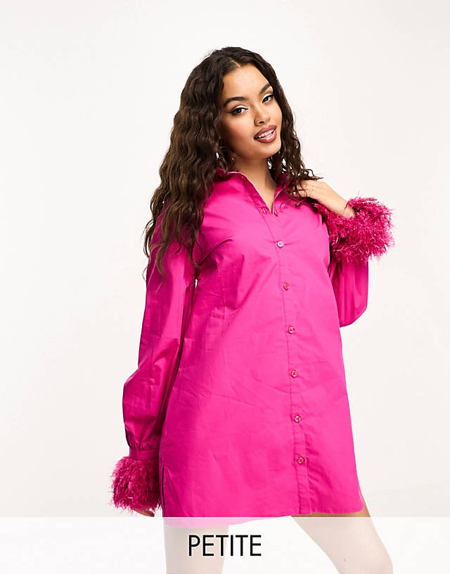 Jaded Rose Petite - faux feather shirt mini dress in pink