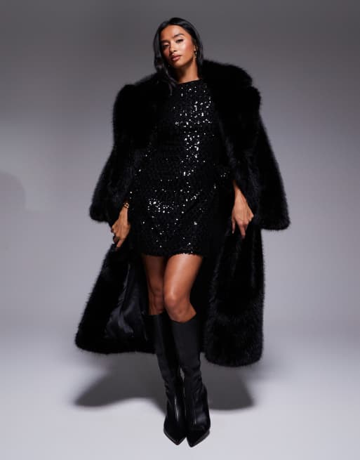 Jaded Rose Petite fluted sleeve sequin mini dress in black, 2 of 4