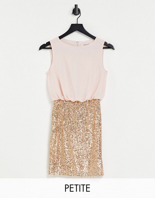 Jaded Rose Petite high neck 2-in-1 sequin mini dress in blush and gold