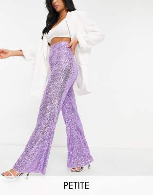 Glamorous Petite wide leg plisse pants in purple dot - part of a set