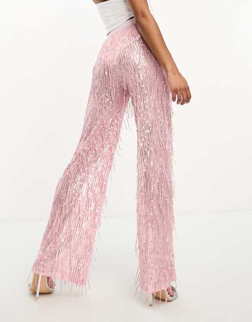 Jaded Rose Petite – Hose in Rosa mit Pailletten und Fransen, 2 von 4