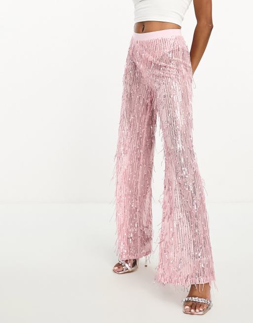 Jaded Rose Petite – Hose in Rosa mit Pailletten und Fransen, 3 von 4
