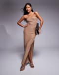 [Jaded Rose Petite] Jaded Rose Petite hotfix bandeau mini dress in taupe-Neutral 14 Taupe