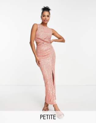 Jaded Rose Petite - Maxikleid mit Paillettenbesatz in Bronze und verdrehter Vorderseite-Kupfer