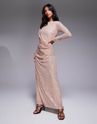 Jaded Rose Petite - Modest - Gerafftes Maxikleid in Gold mit Pailletten-Goldfarben