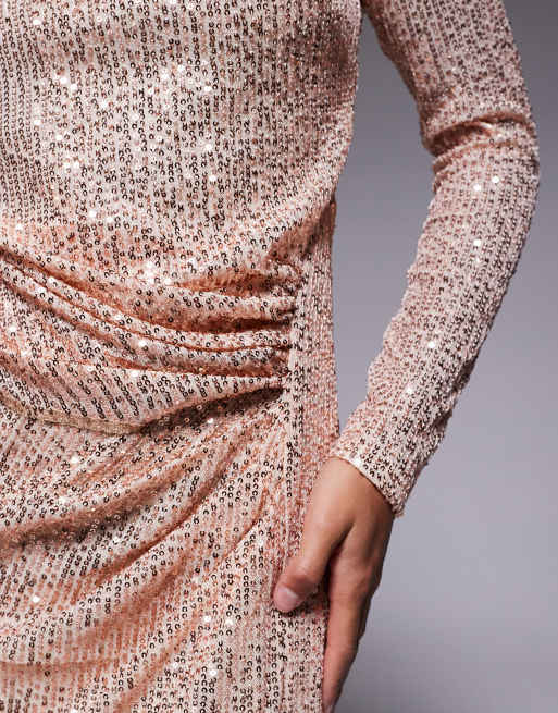 Jaded Rose Petite – Modest – Guldfärgad maxiklänning med paljetter och rysch, 2 av 4