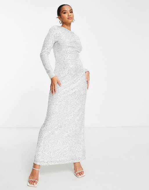 Jaded Rose Petite – Modest – Langärmliges Maxikleid in Silber mit Paillettenbesatz, 3 von 4