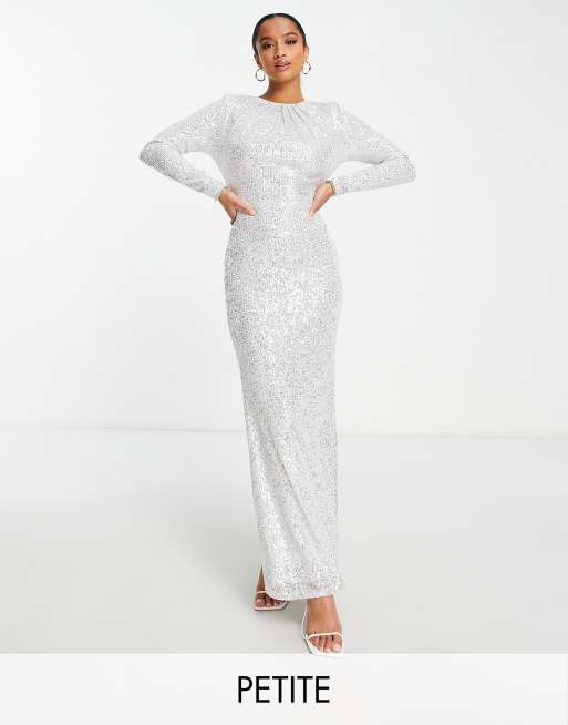 Long silver sparkly outlet dress