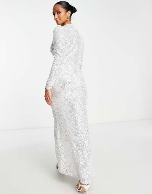 Jaded Rose Petite - Modest - Vestito lungo a maniche lunghe argento con paillettes, 2 di 4
