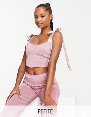 Jaded Rose Petite ribbon tie corset top in pink sparkle (part of a set) - ASOS Price Checker
