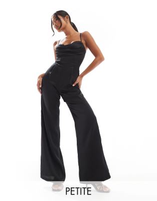 satin corset jumpsuit in black