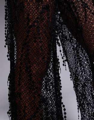 Jaded Rose Petite Sheer Tassel Sequin Trouser In Black