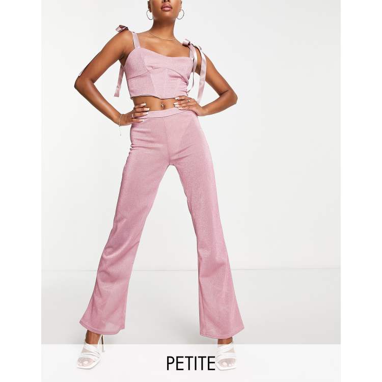 Jaded Rose Petite sheer wide leg pants in pink sparkle - part of a