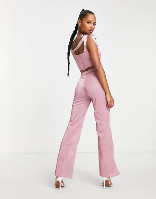 ASOS DESIGN Petite wide leg satin pants in blush pink