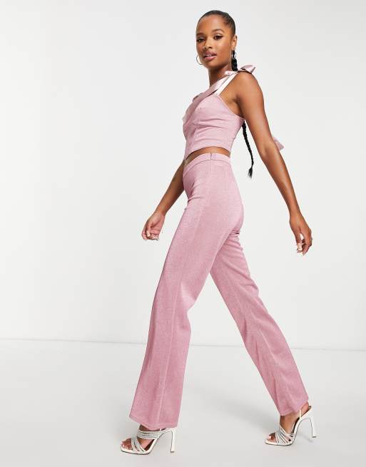 Jaded Rose Petite sheer wide leg pants in pink sparkle - part of a set