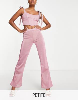 Jaded Rose Petite sheer wide leg trousers on pink sparkle co-ord