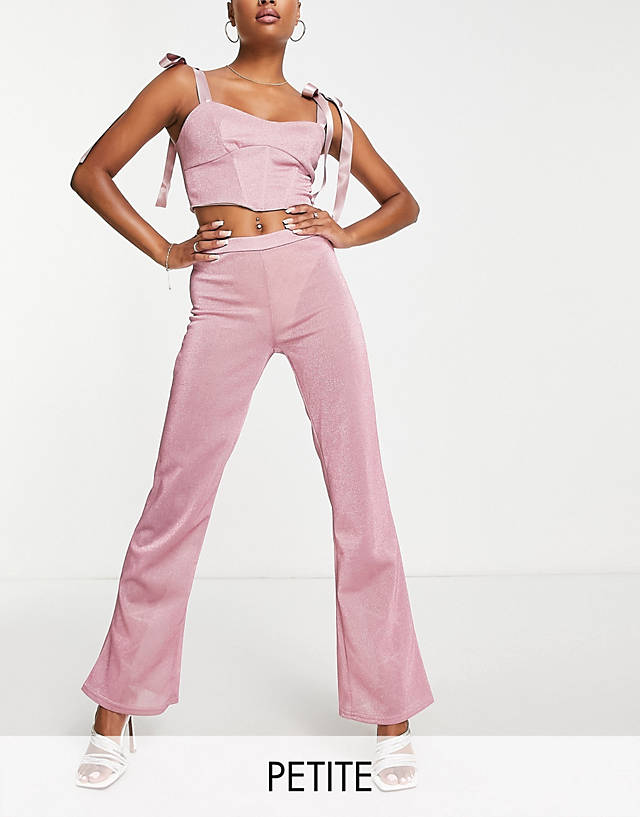 Jaded Rose Petite - sheer wide leg trousers on pink sparkle co-ord
