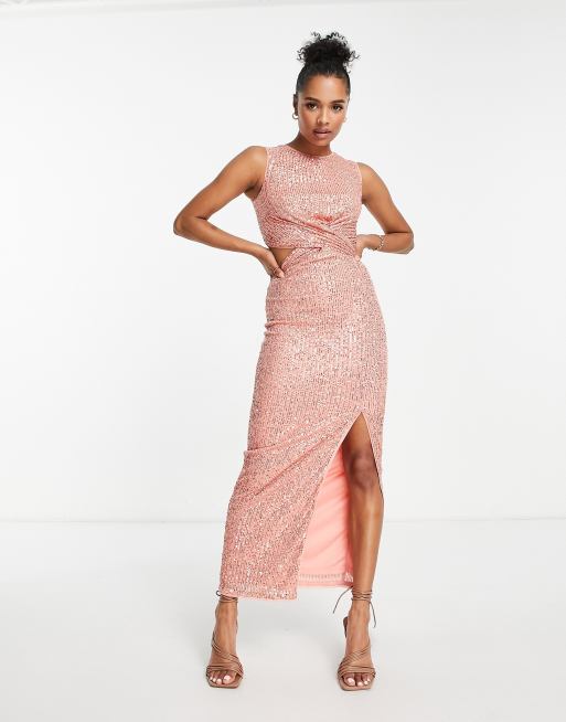 Jaded Rose Petite twist front maxi dress in bronze sequin