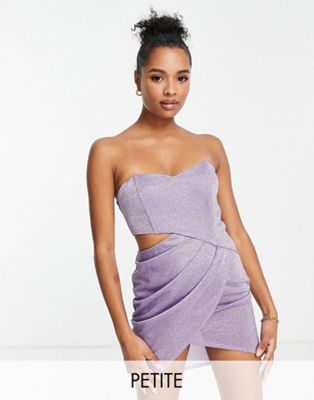 Jaded Rose Petite wrap front bandeau mini dress in pink sparkle - ASOS Price Checker