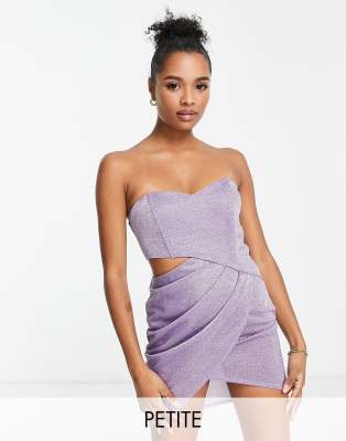 wrap front bandeau mini dress in pink sparkle-Purple